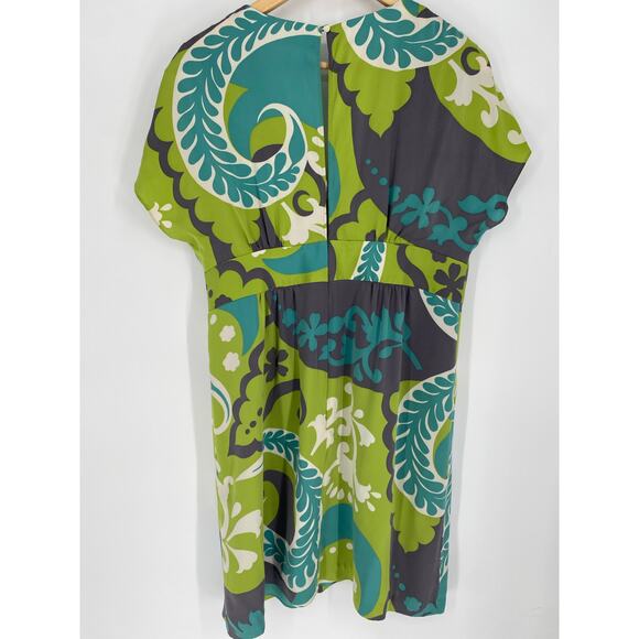 Boden Dress Women's 12 Green Paisley Print Silk Shift Cruise - Picture 2 of 8